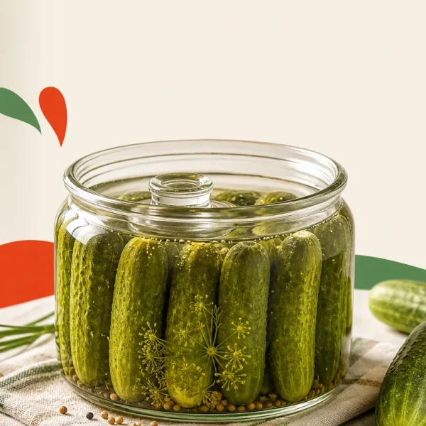 شیشه خیار در آب‌نمک برای مقاله خیارشور تخمیری چیست